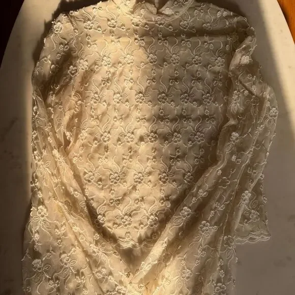 Vintage Jessica McClintock Cream Lace Top – Romantic Cottagecore Coquette Blouse - Picture 6 of 8